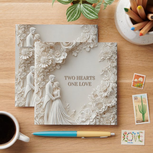 🌸 Elegant Wedding Silhouette Ivory Floral Paper Envelope (Desk)