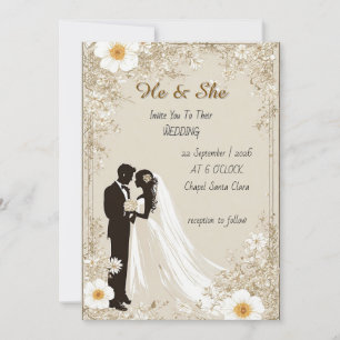 Elegant Wedding Silhouette with Floral Border Invitation