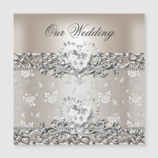 Elegant Wedding Silver Cream Diamond Heart Invitat