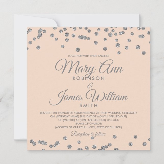 Elegant Wedding Silver Faux Glitter Confetti Blush Invitation (Front)