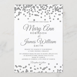 Elegant Wedding Silver Faux Glitter Confetti Invitation
