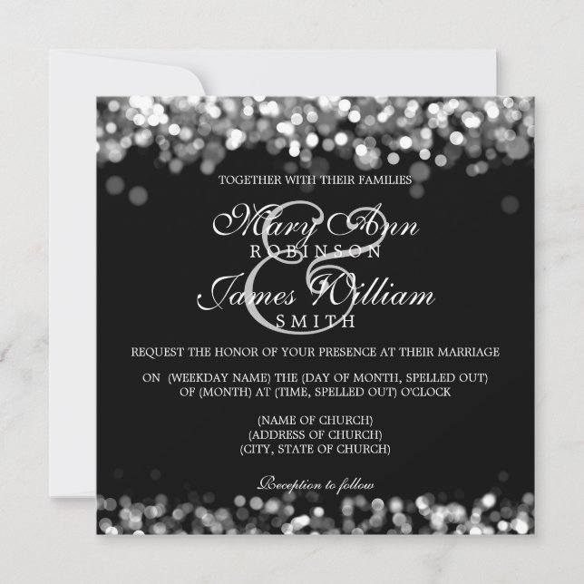 Elegant Wedding Silver Lights Invitation (Front)
