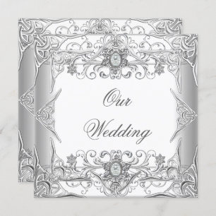 Elegant Wedding Silver White Diamond Jewel Invitation