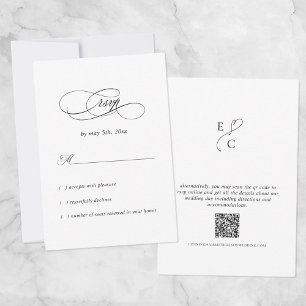 Elegant Wedding Simple Modern Monogram QR Code RSVP Card