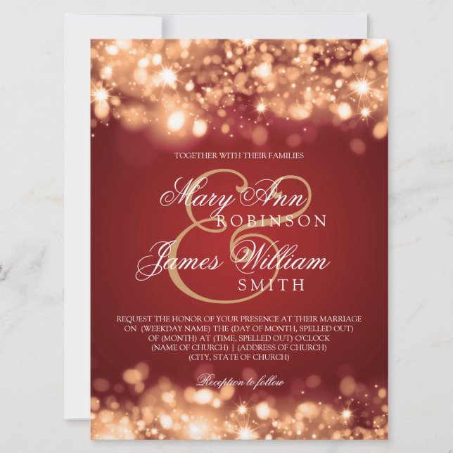 Elegant Wedding Sparkling Lights Gold Invitation (Front)