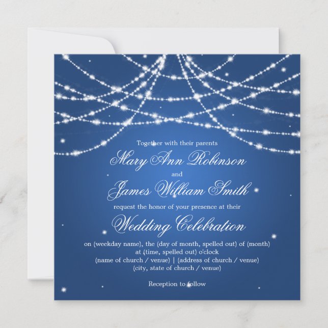 Elegant Wedding Sparkling String Blue Invitation (Front)