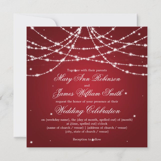 Elegant Wedding Sparkling String Red Invitation (Front)