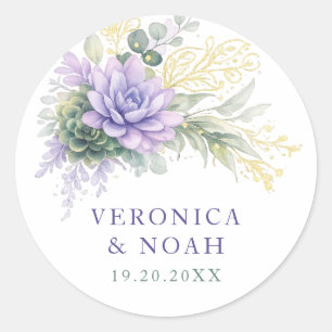 Elegant Wedding Sticker Purple Floral Gold Editabl