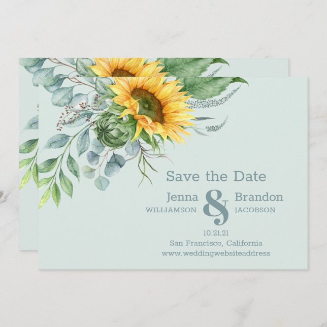 Elegant Wedding Sunflower Save the Date  (Front/Back)