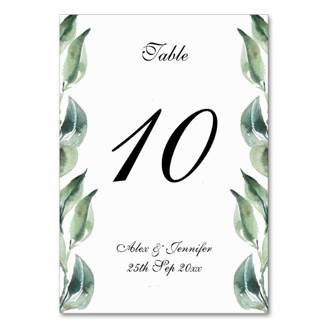 Elegant Wedding Table No. Card with Guest Names (Front)