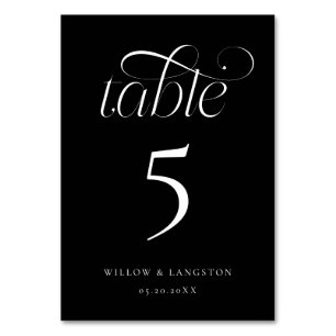 Elegant Wedding Table Number Black