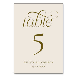 Elegant Wedding Table Number Cream