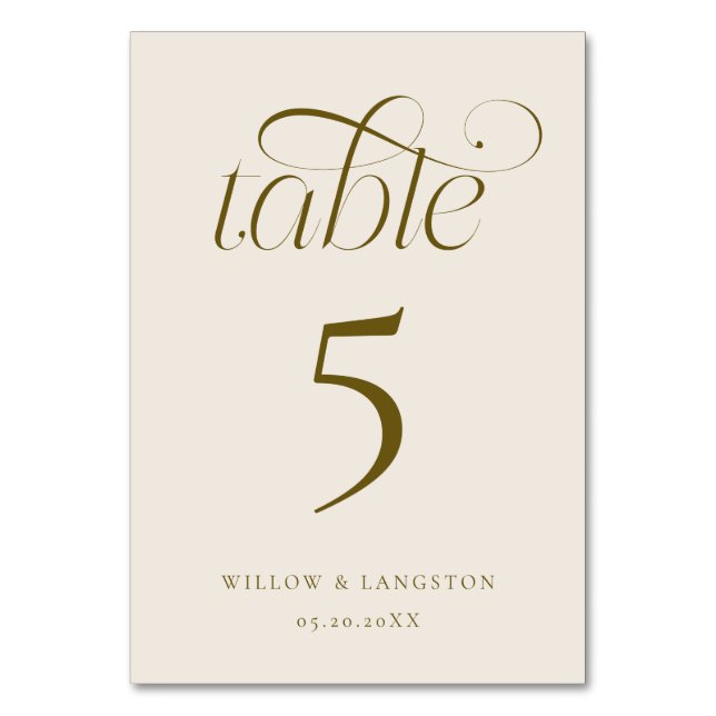 Elegant Wedding Table Number Cream (Front)