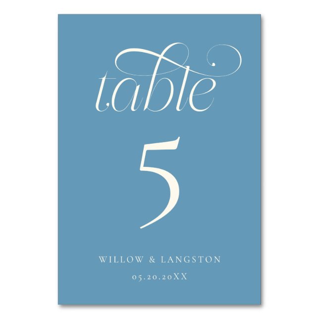 Elegant Wedding Table Number Denim Blue (Front)