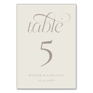 Elegant Wedding Table Number Greige