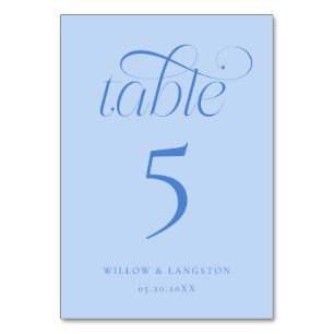 Elegant Wedding Table Number Icy Blue