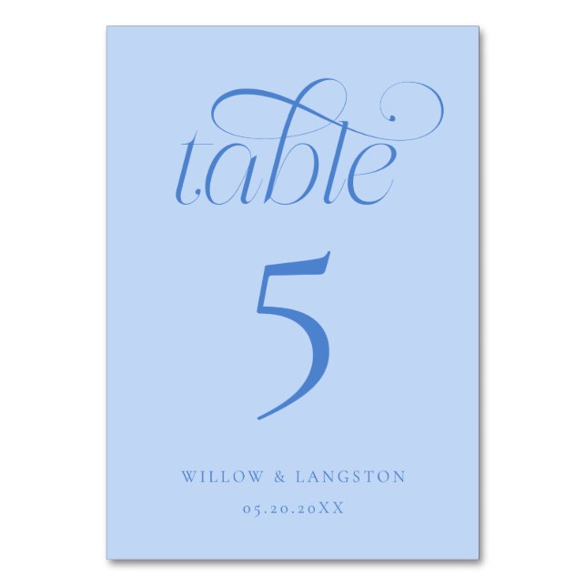 Elegant Wedding Table Number Icy Blue (Front)