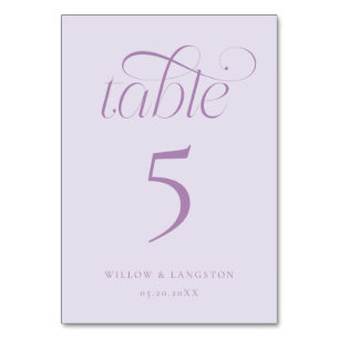 Elegant Wedding Table Number Lilac