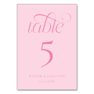 Elegant Wedding Table Number Pink