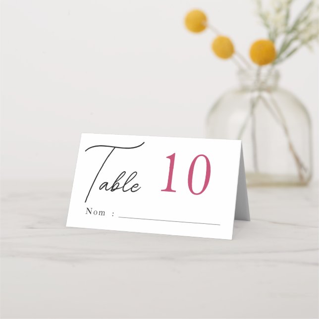 Elegant Wedding Table Number  Place Card (Front)