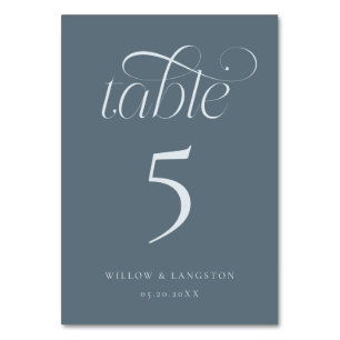 Elegant Wedding Table Number Slate Blue