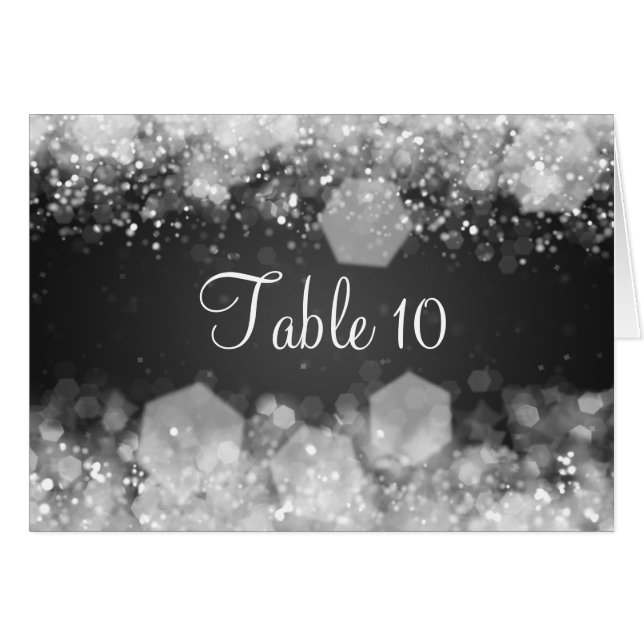 Elegant Wedding Table Number Sparkling Night Black (Front Horizontal)