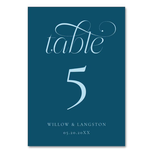 Elegant Wedding Table Number Teal (Front)