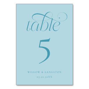 Elegant Wedding Table Number Turquoise