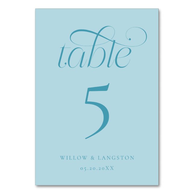 Elegant Wedding Table Number Turquoise  (Front)
