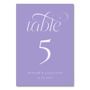 Elegant Wedding Table Number Violet