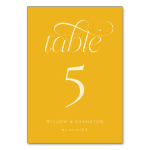 Elegant Wedding Table Number Yellow