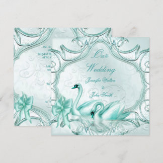 Elegant Wedding Teal Blue Swans Bow Invitation