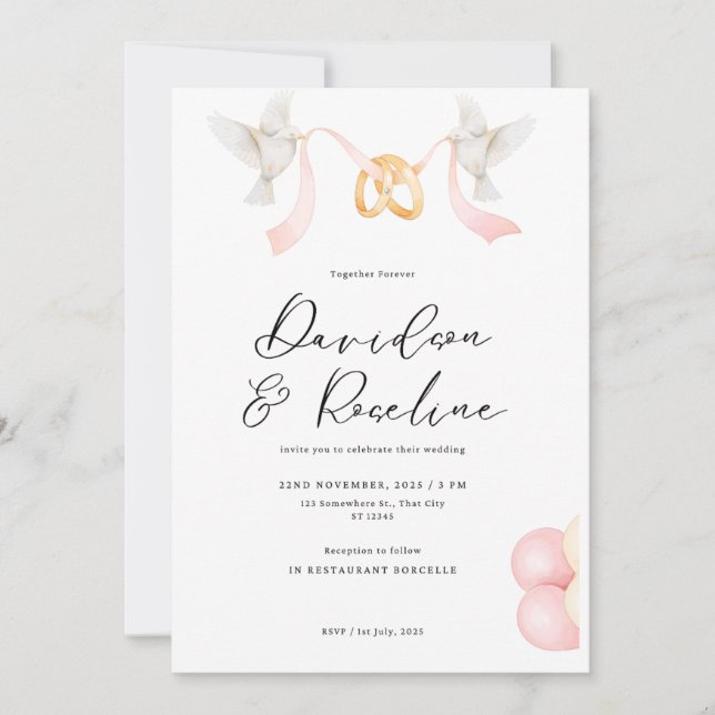 Elegant Wedding Template with Ring and Dove (Front)