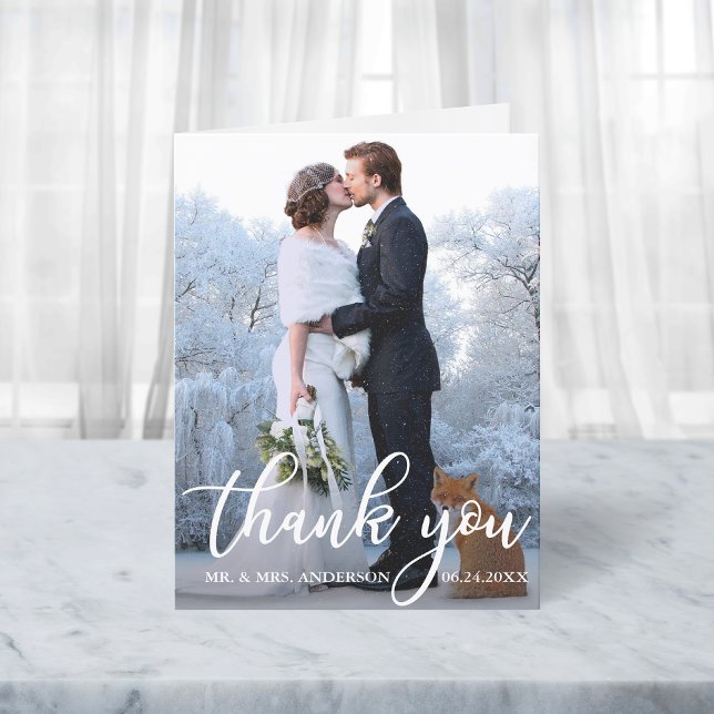 Elegant Wedding Thank You Bride Groom Photo Note (Customize to add text or more photos inside of card.)