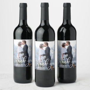 Elegant Wedding Thank You Bride Groom Photo Wine Label