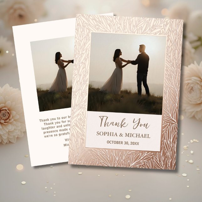 Elegant Wedding Thank You Card 2 Photo Rose Gold (Creator Uploaded)