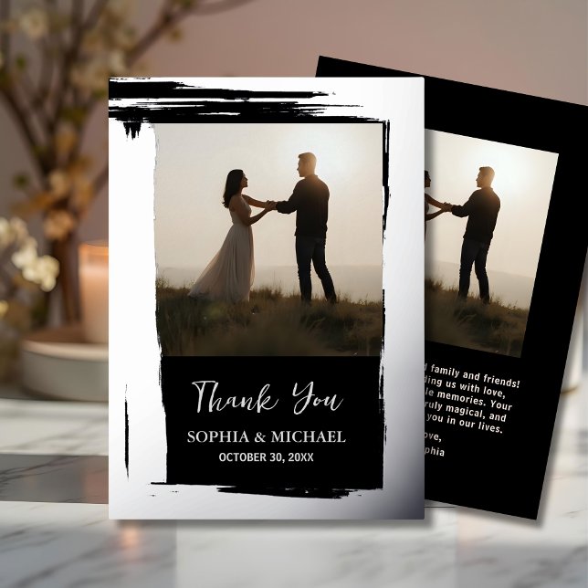 Elegant Wedding Thank You Card 2 Photo Silver  (Creator Uploaded)