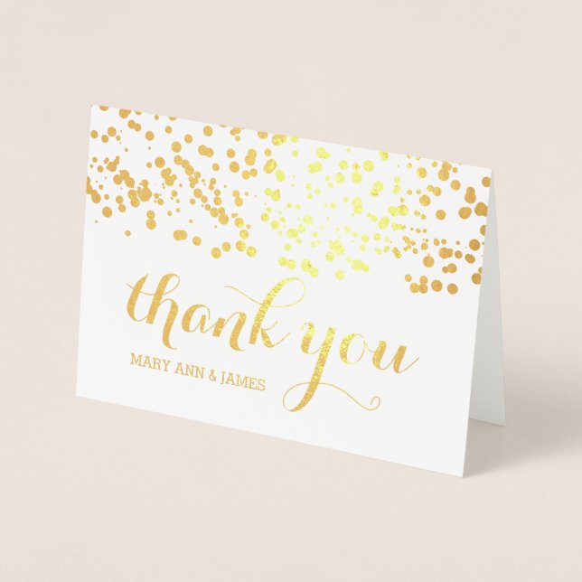 Elegant Wedding Thank You Gold Foil Confetti Card (Front)