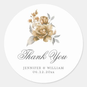 Elegant Wedding Thank You Gold Rustic Floral Classic Round Sticker