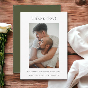 Elegant Wedding Thank You Green White Photo Card