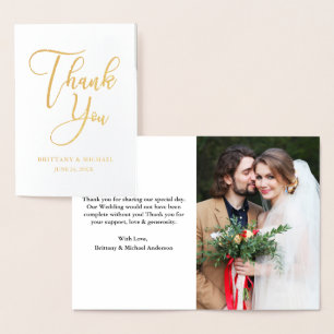 Elegant Wedding Thank You Photo Gold Foil Card