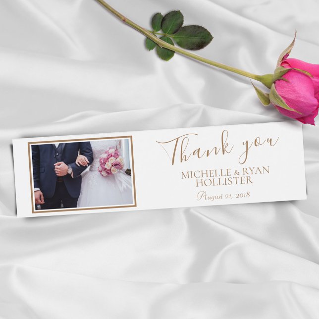 Elegant Wedding Thank you Photo Water Bottle Label (Creator Uploaded)