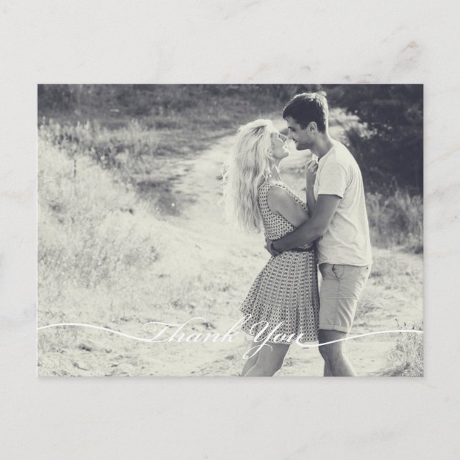 Elegant Wedding Thank You Postcard | White Script (Front)