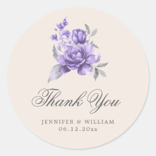 Elegant Wedding Thank You Purple Rustic Floral  Classic Round Sticker