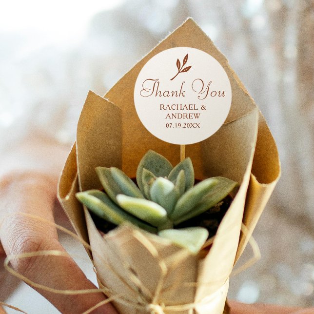 Elegant Wedding Thank You Terracotta Cream Simple Classic Round Sticker (Creator Uploaded)