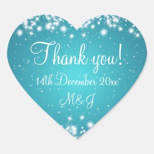 Elegant Wedding Thank You Winter Sparkle Blue Heart Sticker