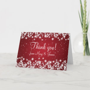 Elegant Wedding Thank You Winter Sparkle Red Card