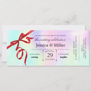 Elegant Wedding Ticket Invitation with Red Ribbon