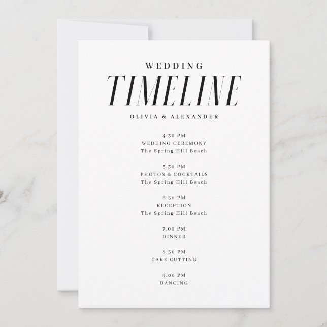 Elegant Wedding Timeline Itinerary + Welcome Invitation (Back)