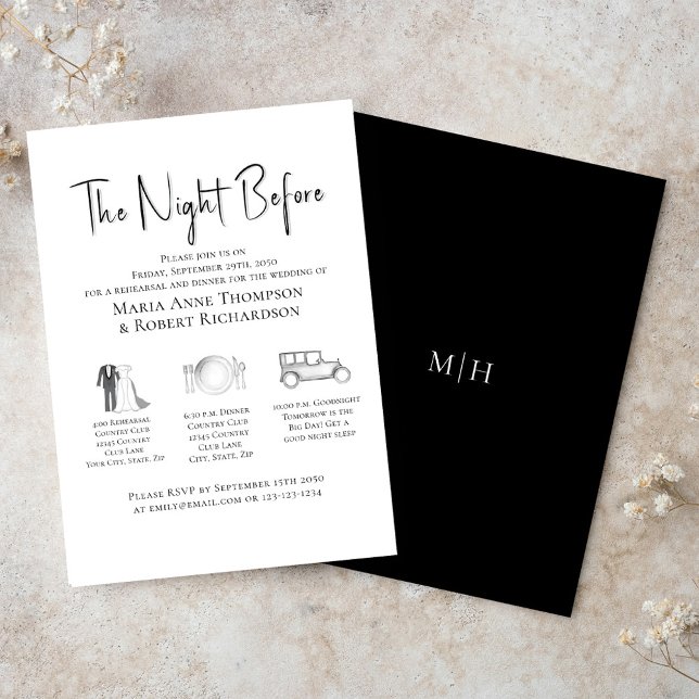 Elegant Wedding Timeline Rehearsal Dinner Invitation (The Night Before, wedding rehearsal dinner invitation template. )